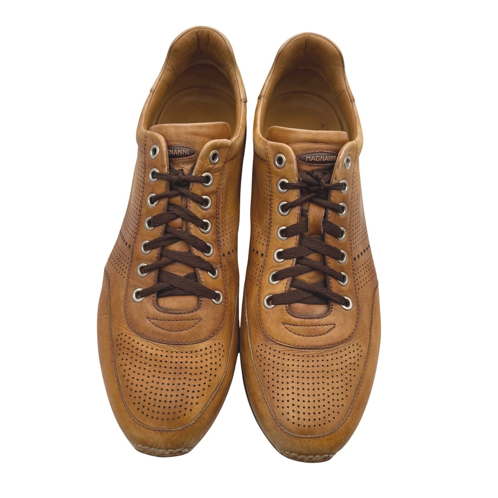 Magnanni Mens Brown Leather Perforated Sneakers Size 12 Made in Spain 14804 - Picture 2 of 10